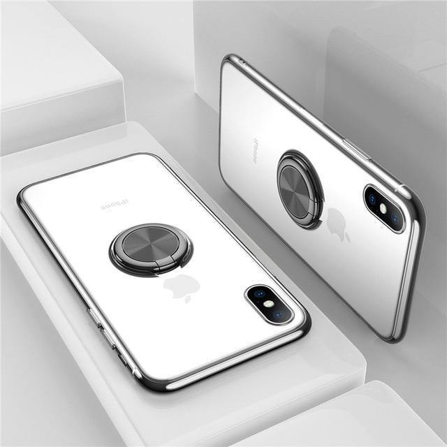 Planet Gates Silver / For iPhone X USLION Clear Case For iPhone 7 8 Plus XR XS Max X Hide Ring Stand Holder Transparent Phone Cases for iPhone 6 6s Plus Soft Cover