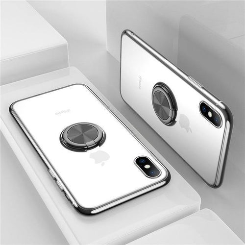 Planet Gates Black / For iPhone X USLION Clear Case For iPhone 7 8 Plus XR XS Max X Hide Ring Stand Holder Transparent Phone Cases for iPhone 6 6s Plus Soft Cover