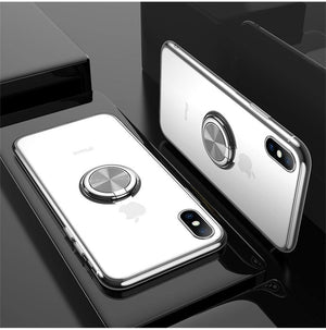Planet Gates Black / For iPhone X USLION Clear Case For iPhone 7 8 Plus XR XS Max X Hide Ring Stand Holder Transparent Phone Cases for iPhone 6 6s Plus Soft Cover