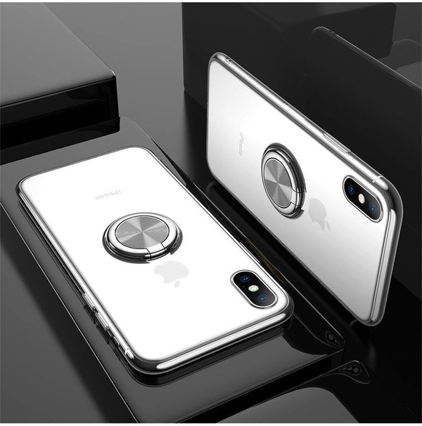 Planet Gates Black / For iPhone X USLION Clear Case For iPhone 7 8 Plus XR XS Max X Hide Ring Stand Holder Transparent Phone Cases for iPhone 6 6s Plus Soft Cover