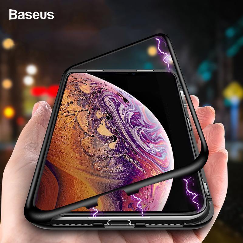 Planet Gates Black / For iPhone Xs Baseus Magnetic Adsorption Phone Case For iPhone XS Max Xr Coque Luxury Magnet Tempered Glass Back Cover For iPhone Xsmax Coque