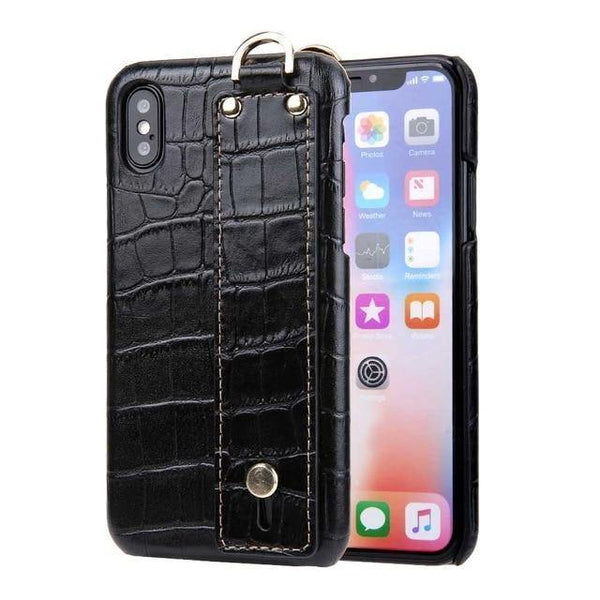Planet Gates black / For iPhone XS Max iPhone XS Leather Case Luxury Crocodile Pattern Hand Strap Genuine Leather Back Phone Case Cover for iPhone XS Max XS XR 7 8