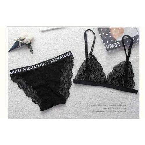 Planet Gates Black / Free shipping Lounge Underwear Comfortable Wireless Loungewear Lingerie Bra Set Black and White Cotton Bras Sets