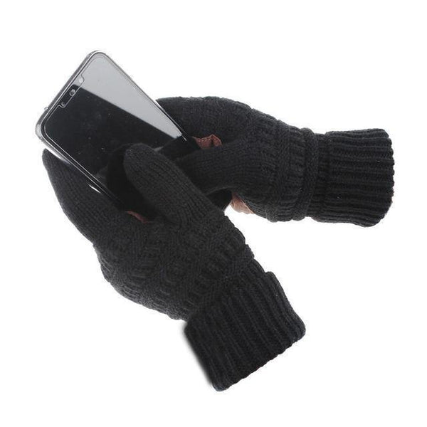 Planet Gates black / free size for adult Winter Gloves Women Fashion Knit Handschoenen Guantes Finger Touch Screen Gloves Men Mittens
