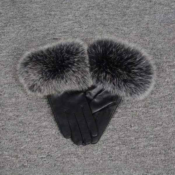 Planet Gates Black Frosted / Size M Jancoco Max* 10 Colours 2018 Genuine Leather Glove New Arrival Real Sheepskin & Fox Fur Gloves Women's Fashion Style S7200
