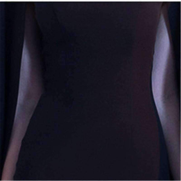 Planet Gates Black Full Cap Sleeve Cloak Zipper Cocktail Dresses A-line Knee Length Formal Dress Party Gown LX404