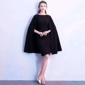 Planet Gates Black Full Cap Sleeve Cloak Zipper Cocktail Dresses A-line Knee Length Formal Dress Party Gown LX404
