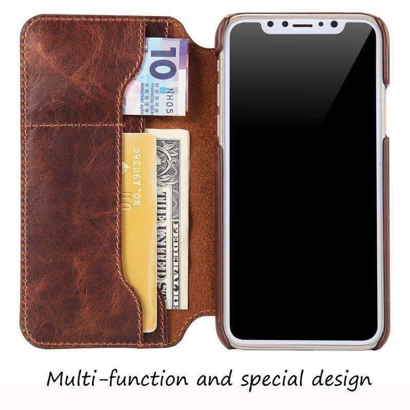 Planet Gates Black / Genuine Leather / Case & Screen Protector Flip Leather Slim Simple Business Style Hard Back Cover Phone Case For iPhone X Case Wallet Luxury Brand For Women