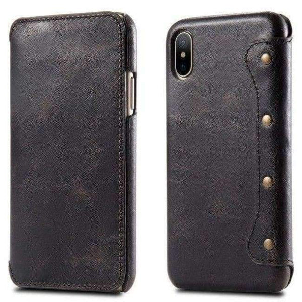 Planet Gates Black / Genuine Leather / Case & Screen Protector Flip Leather Slim Simple Business Style Hard Back Cover Phone Case For iPhone X Case Wallet Luxury Brand For Women
