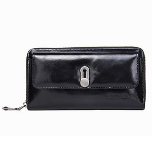 Planet Gates Black Genuine Leather Clutches Women Bag Coin Purse Handbag Passport Cover Long Wallets Fashion Card holder Wallet