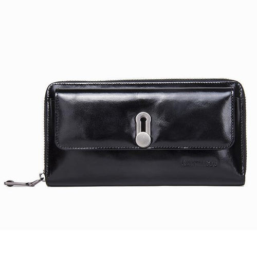Planet Gates Black Genuine Leather Clutches Women Bag Coin Purse Handbag Passport Cover Long Wallets Fashion Card holder Wallet
