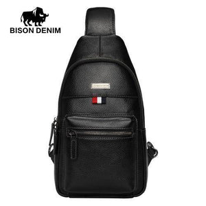 Planet Gates Black Genuine Leather Crossbody Bag Waterproof Men's Bags Small Single Shoulder Strap Chest Pack Leather Travel Bag N2666