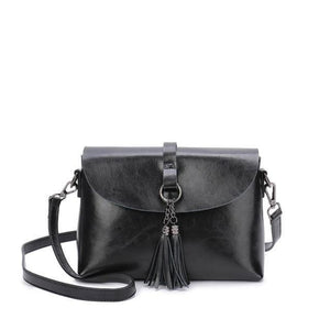 Planet Gates Black Genuine Leather Women Crossbody Bag Fashion Tassel Messenger Bag Simple Design Small Female Shoulder Bag Women Purse