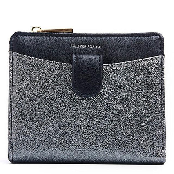 Planet Gates Black Glitter Pu Leather Women Wallet with Zipper Coin Pocket Card Holder Short Purse Ladies Small Wallet Female Carteras NEW