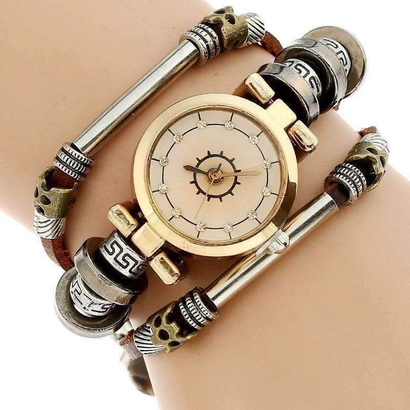 Planet Gates Black Gnova Platinum Top quality genuine Leather Bracelet Watch Women Triple Retro Strap Vintage Gear Dial Fashion Wristwatch A549