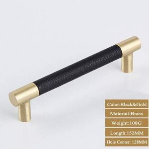 5PCS Cabinet Handles Solid Brass Cupboard Wardrobe Pulls Black/Brown Leather Hardware Drawer Door Handles Home Furniture Decor