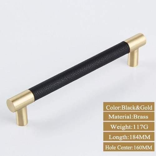 1PCS Cabinet Handles Solid Brass Cupboard Wardrobe Pulls Black Leather Hardware Drawer Home Furniture Door Handles Dresser Pull