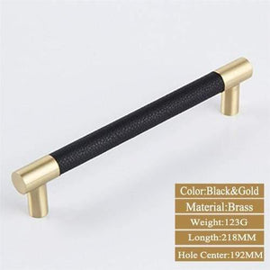1PCS Cabinet Handles Solid Brass Cupboard Wardrobe Pulls Black Leather Hardware Drawer Home Furniture Door Handles Dresser Pull