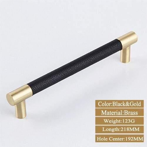 5PCS Cabinet Handles Solid Brass Cupboard Wardrobe Pulls Black/Brown Leather Hardware Drawer Door Handles Home Furniture Decor