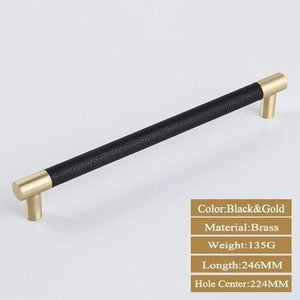 1PCS Cabinet Handles Solid Brass Cupboard Wardrobe Pulls Black Leather Hardware Drawer Home Furniture Door Handles Dresser Pull
