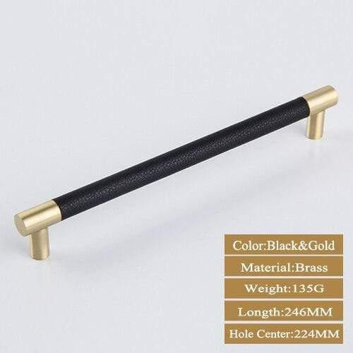 5PCS Cabinet Handles Solid Brass Cupboard Wardrobe Pulls Black/Brown Leather Hardware Drawer Door Handles Home Furniture Decor