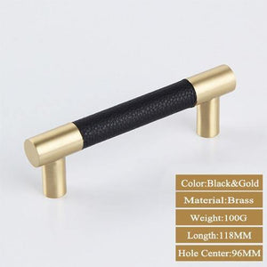 1PCS Cabinet Handles Solid Brass Cupboard Wardrobe Pulls Black Leather Hardware Drawer Home Furniture Door Handles Dresser Pull