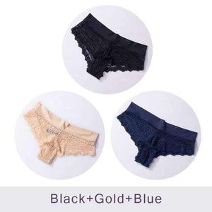 Planet Gates Black Gold Blue / XL Soft Women's Sexy Lace Panties Thongs G Strings Seamless Underwear Women Panty Briefs Bikini Cotton Crotch DULASI 3pcs/lot