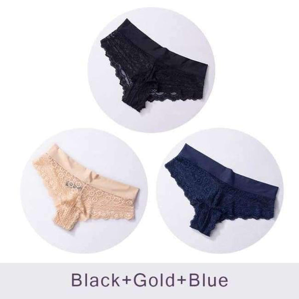 Planet Gates Black Gold Blue / XL Soft Women's Sexy Lace Panties Thongs G Strings Seamless Underwear Women Panty Briefs Bikini Cotton Crotch DULASI 3pcs/lot