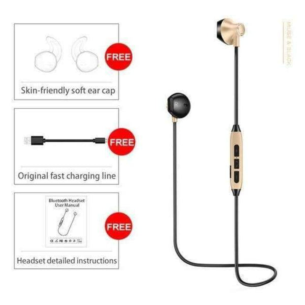 Planet Gates BLACK GOLD / China Bluetooth Headphones Waterproof Wireless Earphones Sports Bass Bluetooth Earphone With Mic For iPhone xiaomi