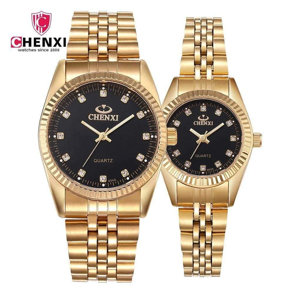 Planet Gates Black Gold Couple Watch Women Men Black Luxury Golden Stainless Steel Business Dress Lover's Wristwatch Waterproof 2 Pieces