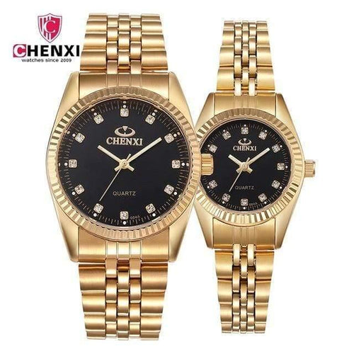 Planet Gates Black Gold Couple Watch Women Men Black Luxury Golden Stainless Steel Business Dress Lover's Wristwatch Waterproof 2 Pieces