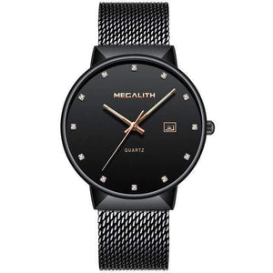 Planet Gates black gold diamond Watch Men Luxury Waterproof Date Calendar Mens Watches Black Stainless Steel Mesh Quartz Watch Gents Relogio Masculino