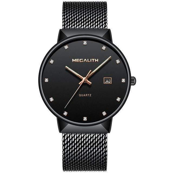 Planet Gates black gold diamond Watch Men Luxury Waterproof Date Calendar Mens Watches Black Stainless Steel Mesh Quartz Watch Gents Relogio Masculino
