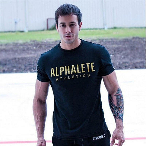 Men Cotton Short Sleeve T-shirt New Casual Print Slim Fit Shirt Male Jogger Gyms Fitness Crossfit Tees Tops Clothing