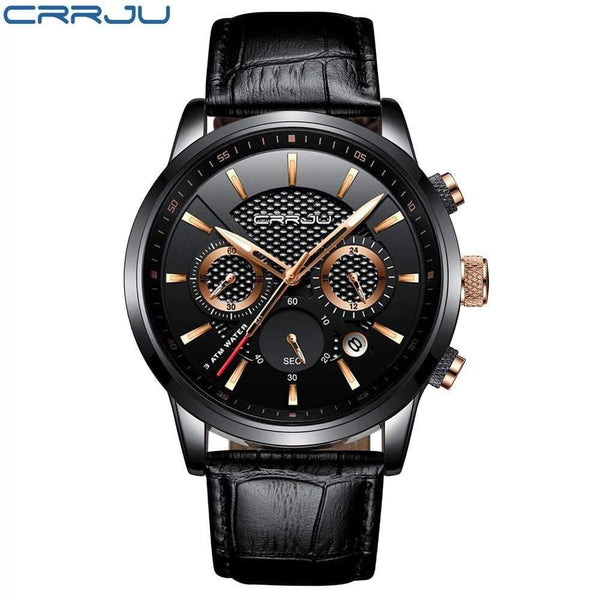 Planet Gates black gold Men Watches Analog Quartz Wristwatches 30M Waterproof Chronograph Sport Date Leather Band Watches montre homme
