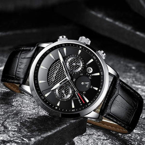 Planet Gates black gold Men Watches Analog Quartz Wristwatches 30M Waterproof Chronograph Sport Date Leather Band Watches montre homme
