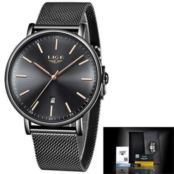 Planet Gates Black gold needle Women Watches Top Brand Luxury Ladies Mesh Belt Ultra-thin Watch Stainless Steel Waterproof Clock Quartz Watch Reloj Mujer