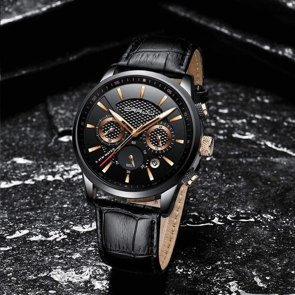 Planet Gates black gold Quartz Watch Men Outdoor Mens Watches Sport Watches Chronograph Wristwatch Clock Leather Wrist Watch