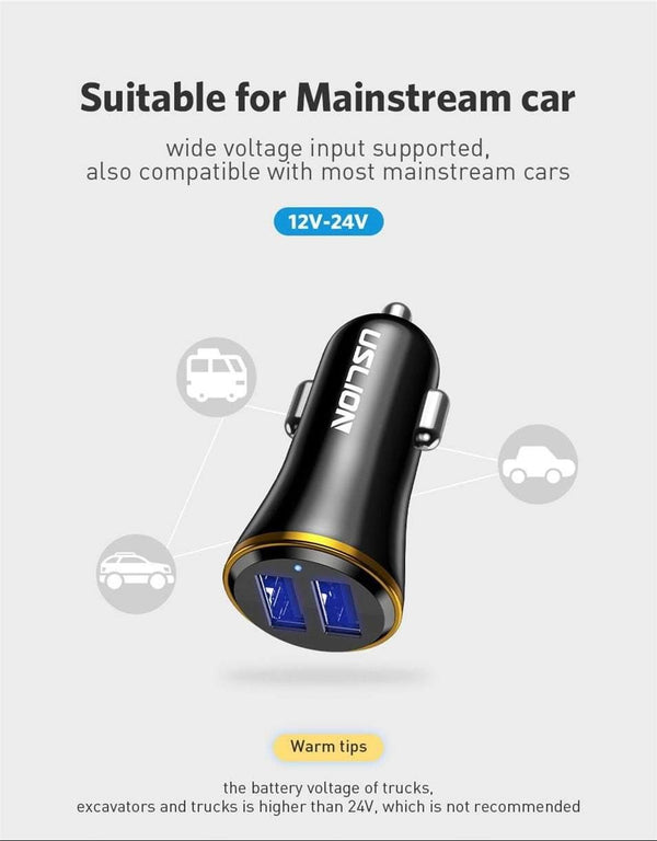 Planet Gates Black Gold USLION Mini Dual USB Car Charger for Phone 2 Port USB Fast Car-Charger for iPhone 7 XR XS MAX Car Phone Charger Adapter in Car
