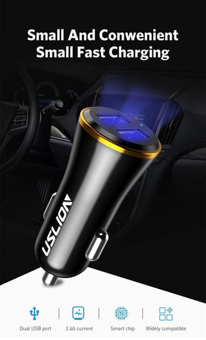 Planet Gates Black Gold USLION Mini Dual USB Car Charger for Phone 2 Port USB Fast Car-Charger for iPhone 7 XR XS MAX Car Phone Charger Adapter in Car