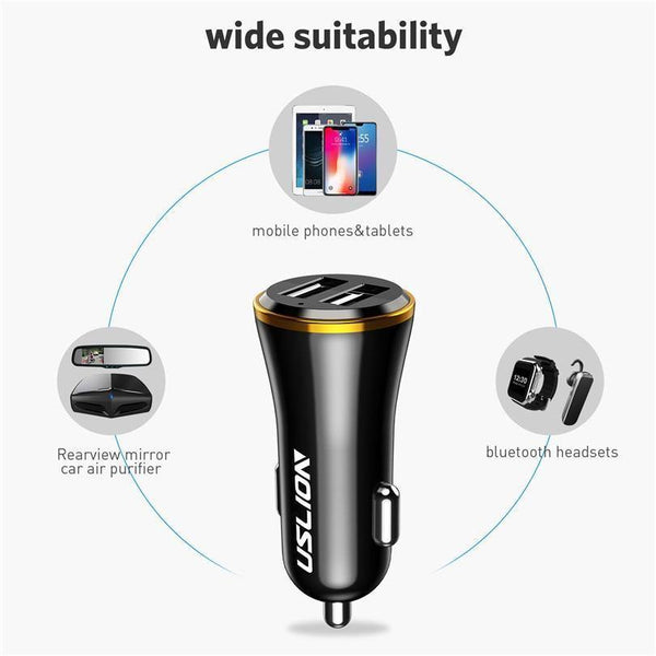 Planet Gates Black Gold USLION Mini Dual USB Car Charger for Phone 2 Port USB Fast Car-Charger for iPhone 7 XR XS MAX Car Phone Charger Adapter in Car