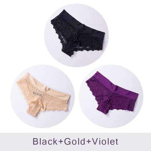 Planet Gates Black Gold Violet / XL Soft Women's Sexy Lace Panties Thongs G Strings Seamless Underwear Women Panty Briefs Bikini Cotton Crotch DULASI 3pcs/lot