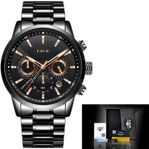 Planet Gates black gold Watch Men Fashion Sport Quartz Clock Mens Watches Brand Luxury Full Steel Business Waterproof Watch Relogio Masculino