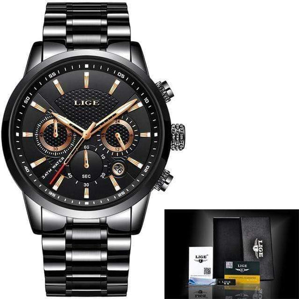 Planet Gates black gold Watch Men Fashion Sport Quartz Clock Mens Watches Brand Luxury Full Steel Business Waterproof Watch Relogio Masculino