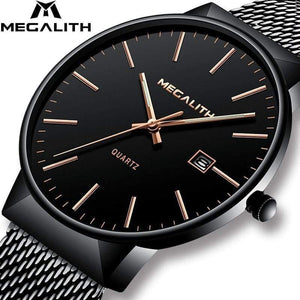 Planet Gates black gold Watch Men Luxury Waterproof Date Calendar Mens Watches Black Stainless Steel Mesh Quartz Watch Gents Relogio Masculino