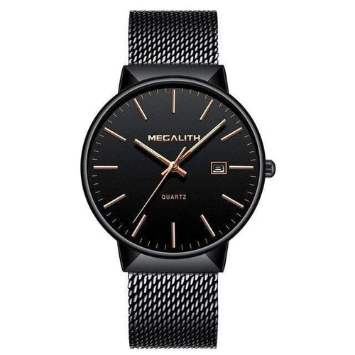Planet Gates black gold Watch Men Luxury Waterproof Date Calendar Mens Watches Black Stainless Steel Mesh Quartz Watch Gents Relogio Masculino