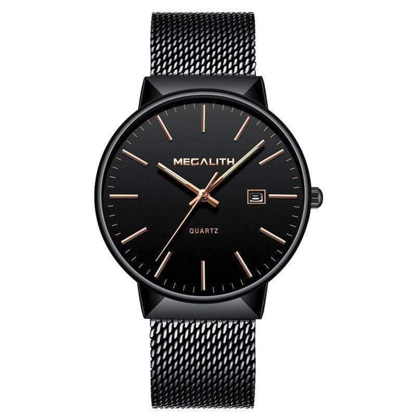 Planet Gates black gold Watch Men Luxury Waterproof Date Calendar Mens Watches Black Stainless Steel Mesh Quartz Watch Gents Relogio Masculino
