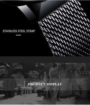 Planet Gates black gold Watch Men Luxury Waterproof Date Calendar Mens Watches Black Stainless Steel Mesh Quartz Watch Gents Relogio Masculino