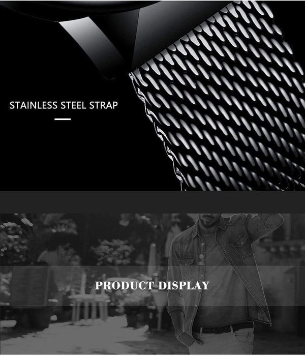 Planet Gates black gold Watch Men Luxury Waterproof Date Calendar Mens Watches Black Stainless Steel Mesh Quartz Watch Gents Relogio Masculino