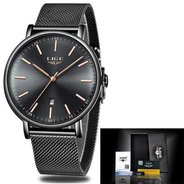 Planet Gates Black gold Womens Watches Top Brand Luxury Waterproof Watch Fashion Ladies Stainless Steel Ultra-Thin Casual  Wristwatch Quartz Clock
